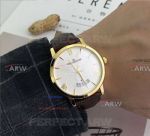 Perfect Replica Jaeger LeCoultre Master White Face All Gold Case Brown Leather 40mm Watch